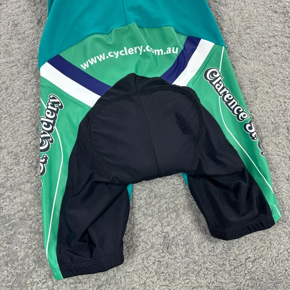 Body Torque Mens Clarence St Cyclery Cycling Bib Shorts Pads Teal Green M *FLAW
